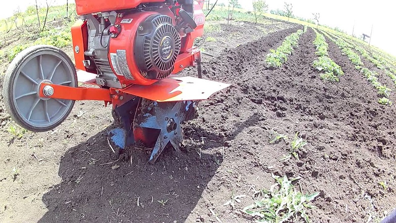 Technik zum Hillen von Kartoffeln mit einem handgeführten Traktor